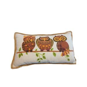 Vintage 3 Owls Motif Pillow Cottagecore Birds